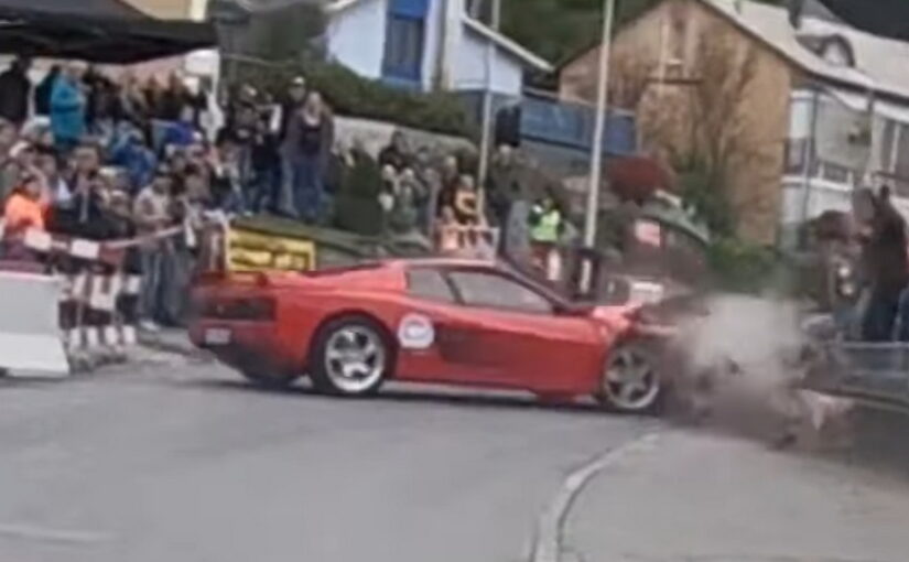 Viewer Claps Sarcastically As Ferrari Testarossa Crashes Into Wall At Swiss Hillclimb